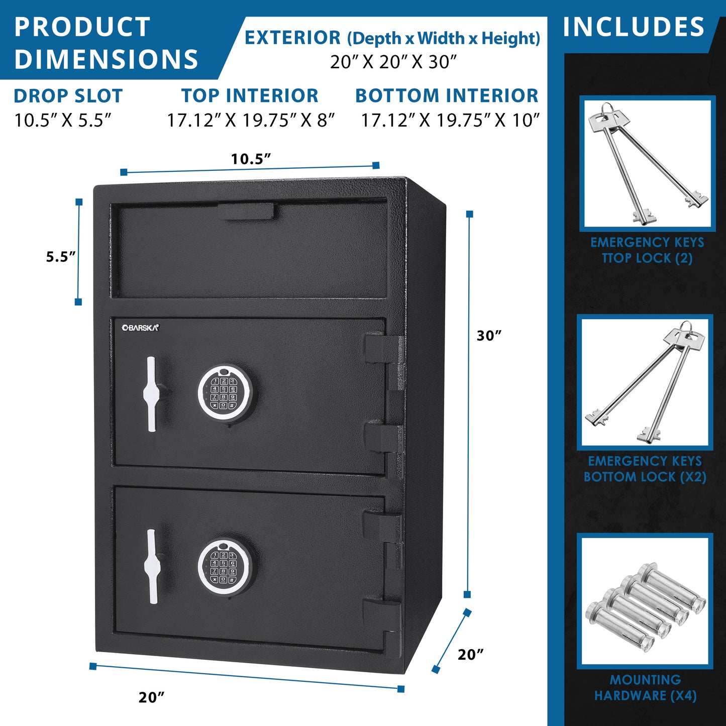 Barska 1.6/2 Cu. Ft Dual Compartment Keypad Depository Safe | AX13312