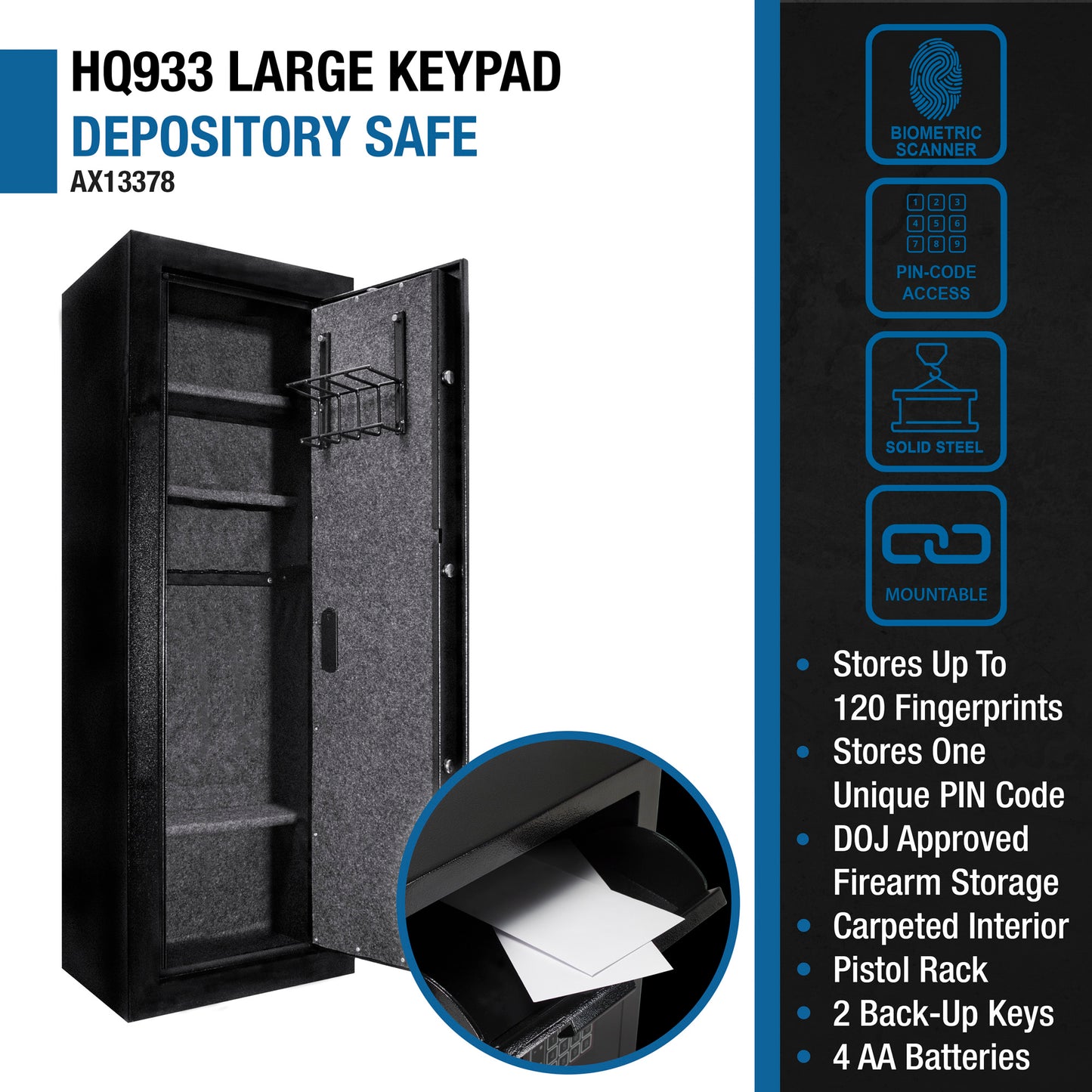 Barska HQ1000 Biometric Digital Keypad Safe | AX13378