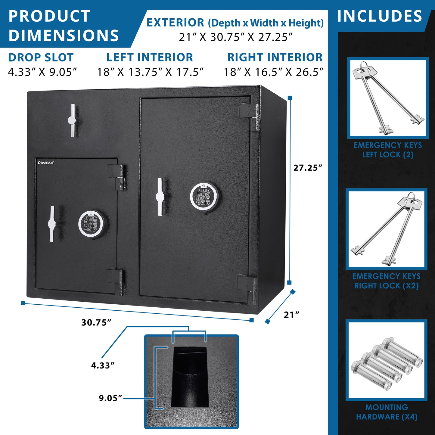 Barska 2.58/4.68 Cu. Ft Dual Compartment Rotary Hopper Keypad Depository Safe | AX13522