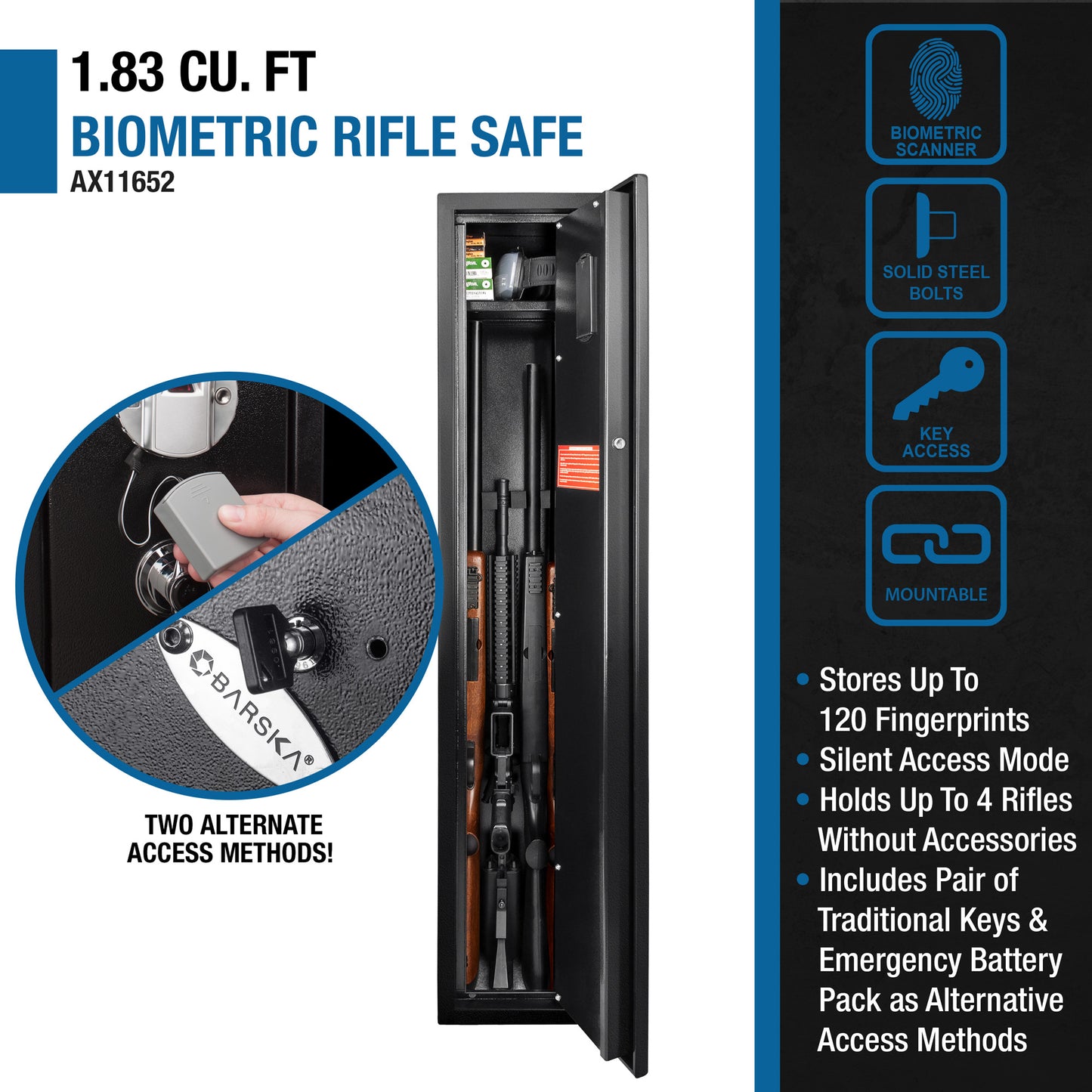 Barska 1.83 Cu. Ft Biometric Rifle Safe | AX11652