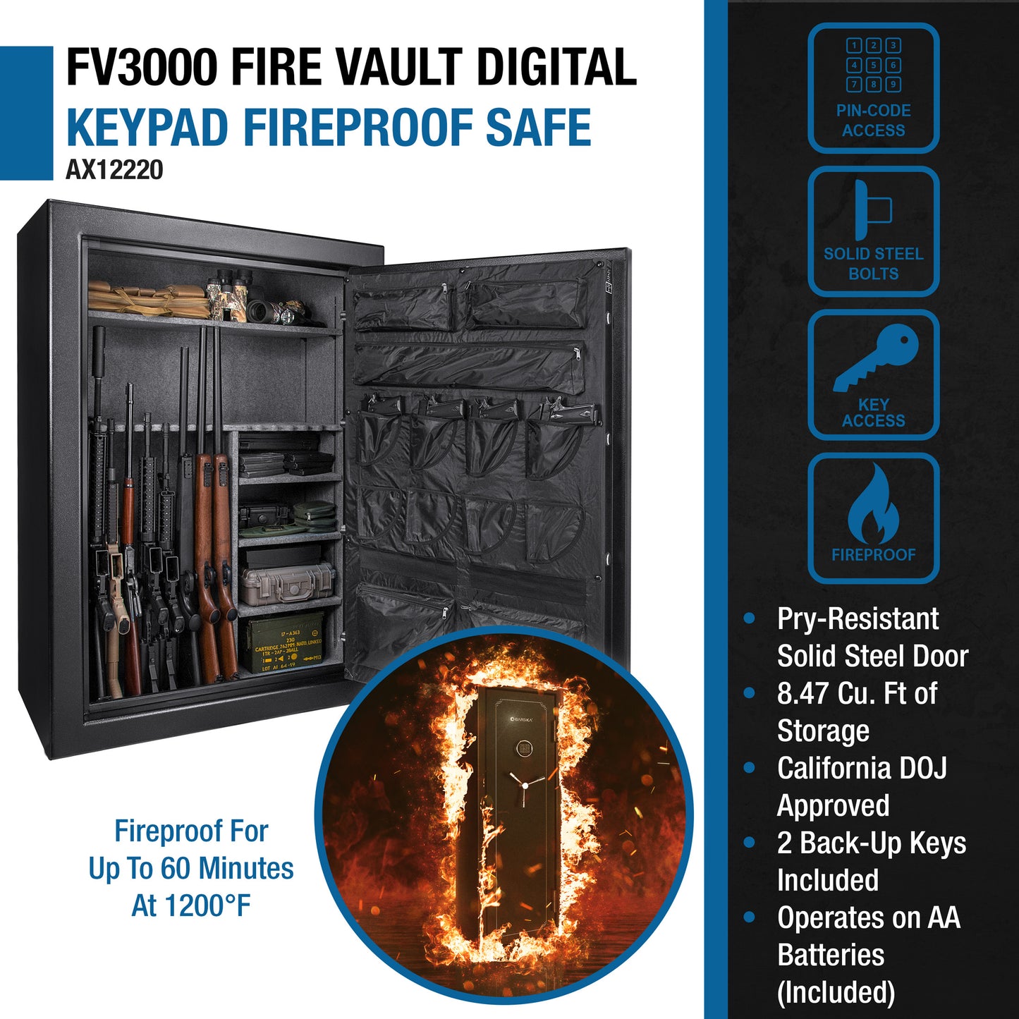 Barska FV3000 FireVault Fireproof Keypad Safe | AX12220