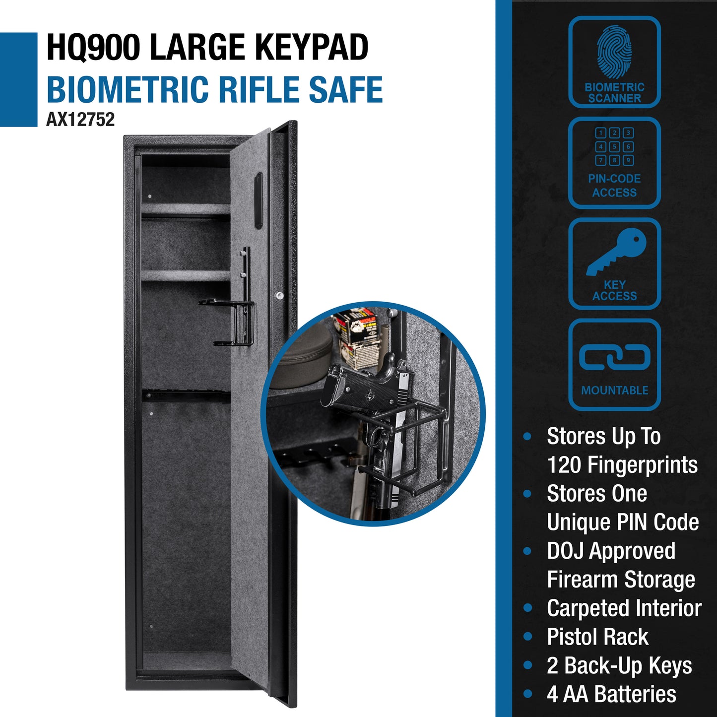 Barska HQ900 Biometric Keypad Rifle Safe | AX12752