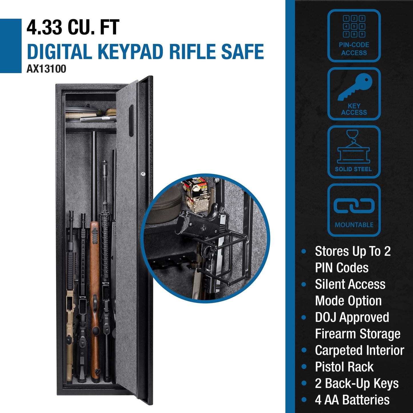 Barska 4.33 Cu. Ft Digital Keypad Rifle Safe | AX13100