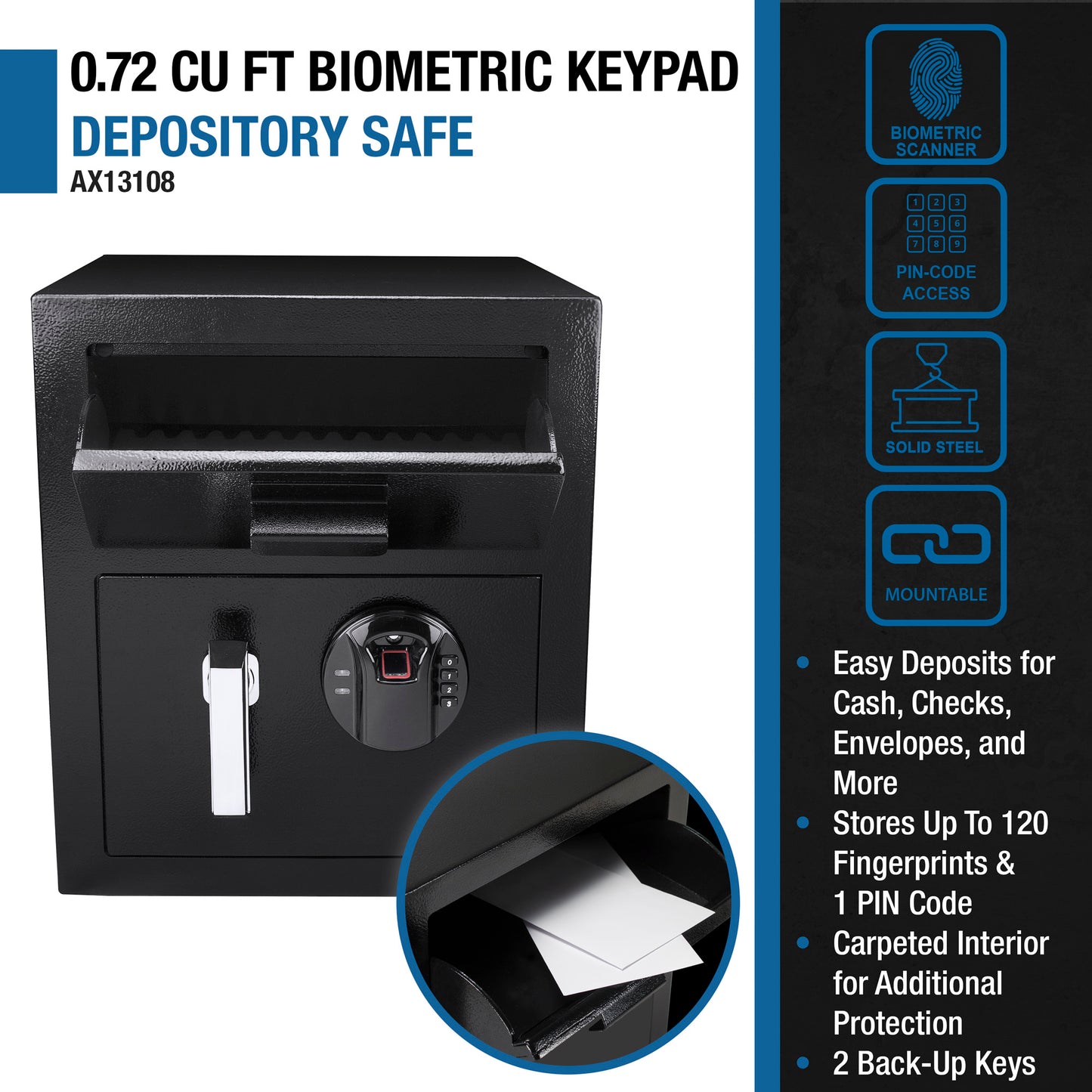 Barska 0.72 Cu. Ft Biometric Keypad Depository Safe | AX13108