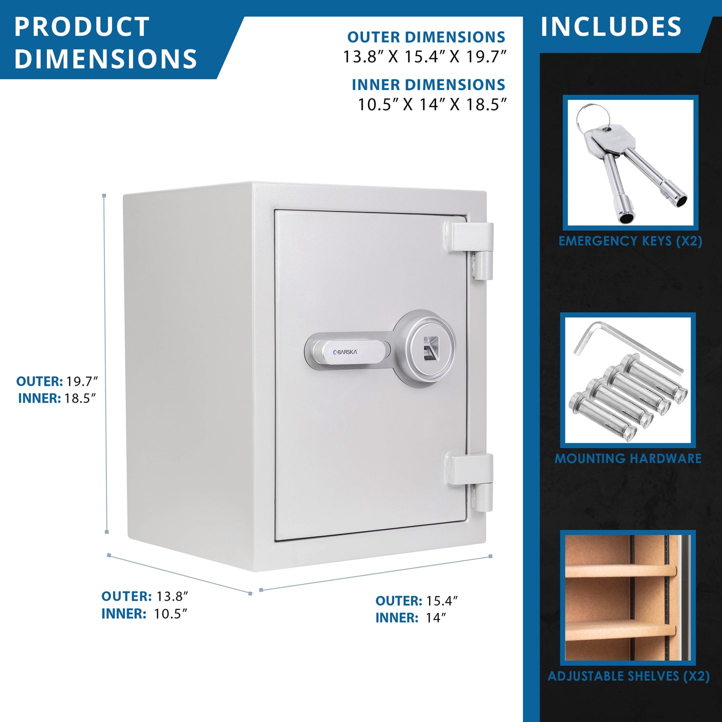 1.64 Cu. Ft Biometric Fireproof Security Safe, Grey | AX13494