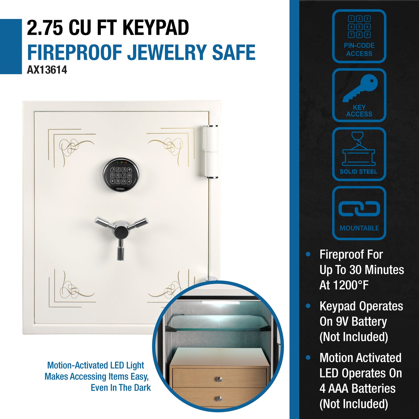 Barska 2.75 Cu. Ft Keypad Fireproof Jewelry Safe | AX13614