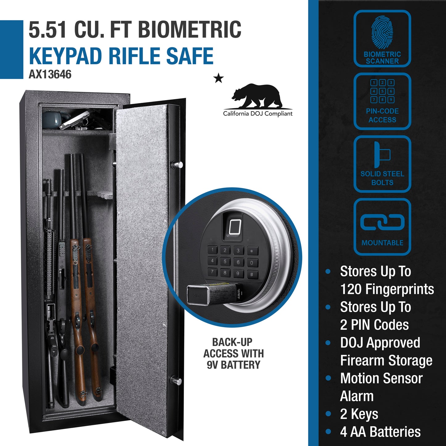 Barska 5.51 Cu. Ft Biometric Keypad Rifle Safe | AX13646
